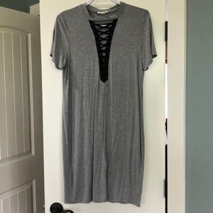 Casual Lace up Tshirt Dress Ranch Dressn